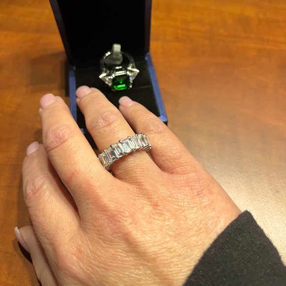 Emerald Cut Ring Set With Eternity Band in Sterling Silver - Picture 5 of 12